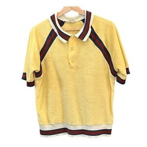 Vintage 70s Ennington California Yellow Terry Cloth Tennis Polo Shirt Old Money